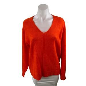 H&M Women's Orange Knit V Neck Long Raglan Sleeve Sweatshirt Sweater Top Size S